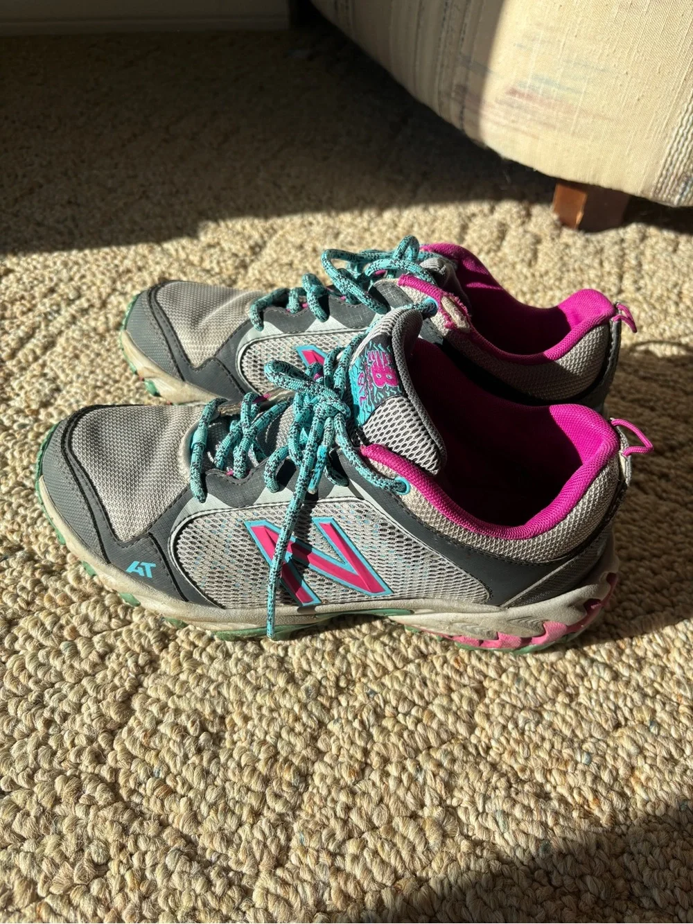 New Balance Gray Athletic Shoes with Teal and Pink Accents